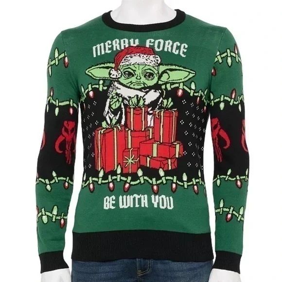 Star Wars Merry Force Be With You Baby Yoda Ugly Christmas Sweater Men's L M - Picture 1 of 1